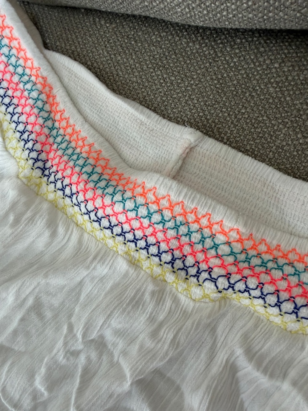 Lilly Pulitzer White Off-Shoulder Top with Pink, Yellow & Blue Trim - Picture 3 of 4
